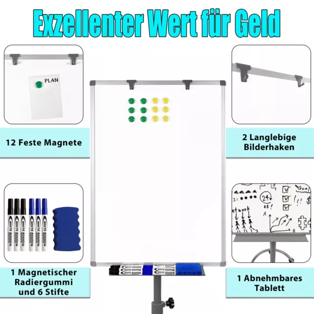 Flipchart Whiteboard Magnetisch Magnettafel mit Rollen /Ständer höhenverstellbar 3