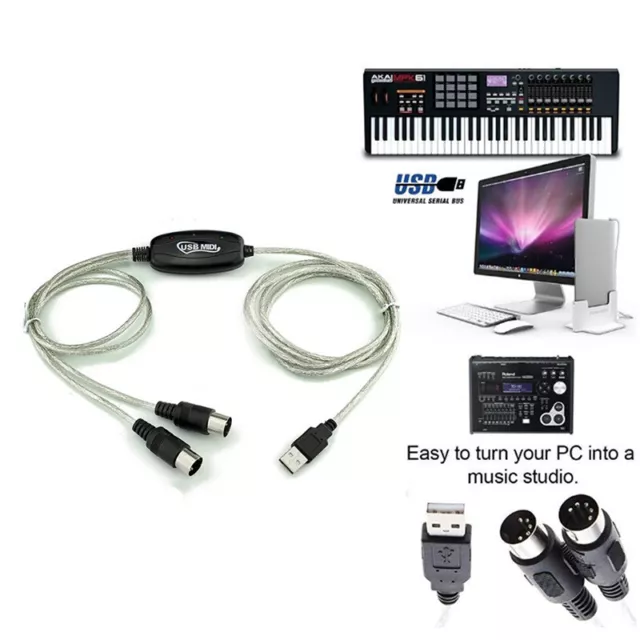 USB IN-OUT MIDI Interface Cable Converter PC to Music Keyboard Adapter Cord -wf_ 2