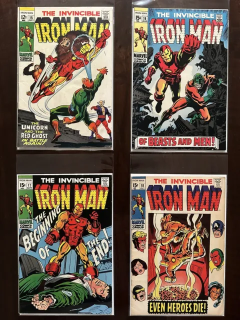 Invincible Iron-Man Lot of 4, Marvel 1969 Silver Age Issues 15,16,17,18