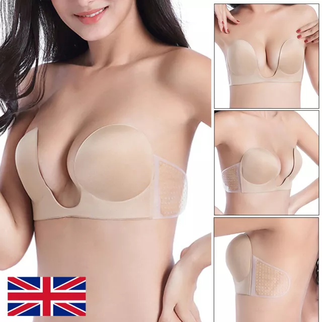 Women Bra Gel Strapless Backless Silicone Stick On Push Up Invisible Adhesive UK