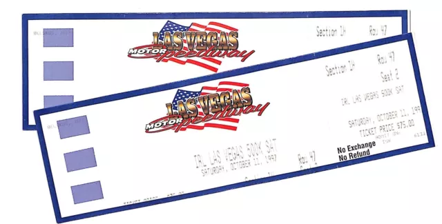 Pair of 1997 Las Vegas Motor Speedway Indy Racing 500K Unused Tickets
