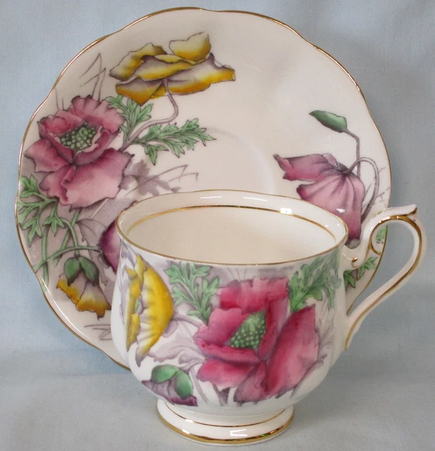 ROYAL ALBERT FLOWER of the Month Hampton Shaped Cup & Saucer 8 Poppy £