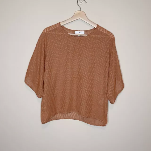 Iro Burnt Orange Chevron Azande Blouse Sheer Chiffon Boxy Top Size 36 US Small