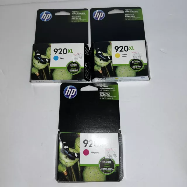 HP 920 XL EXP Tri-Color Ink Cartridges Genuine Cyan, Magenta, Yellow New Sealed