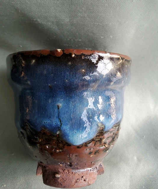 JA95: Teebecher, blaue Glasur, von Seigan Yamane, Japan, Hagi ware