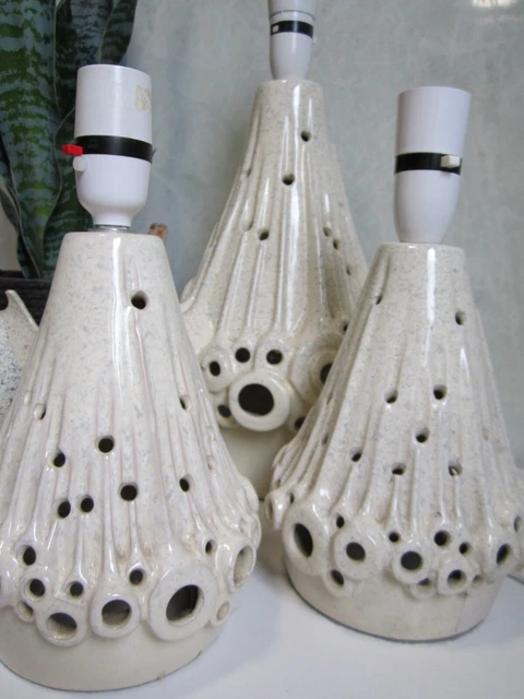 X3 MCM  Brutalist LUNAR Lamps SHELF POTTERY  HALIFAX, ENGLAND WHITE SPECKLED.
