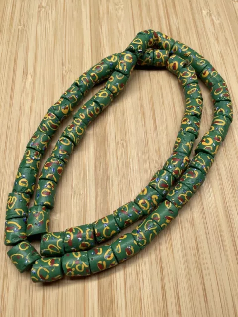 African Trade Beads Antique Venetian Green Fried Egg Matching Long Strand