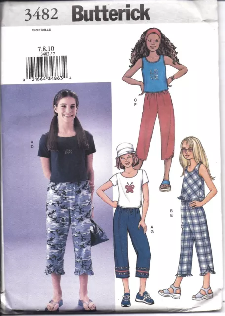 3482 UNCUT Vintage Butterick Sewing Pattern Girls Top Pants Summer Spring OOP FF