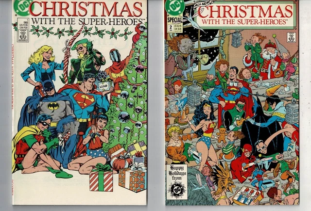 Lot Of 2 Christmas With The Super-Heros #1 1988 #2 1989 Dc Comics Nyc353