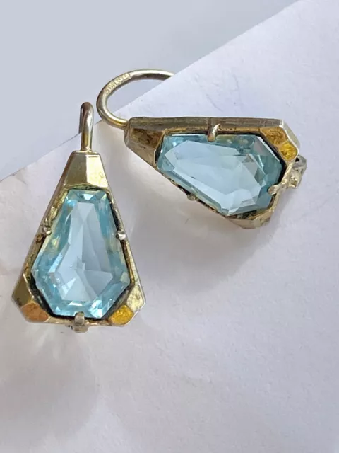 Alte silberne Ohrringe mit blauem Topas Silber 800 vergoldet antik Jugendstil