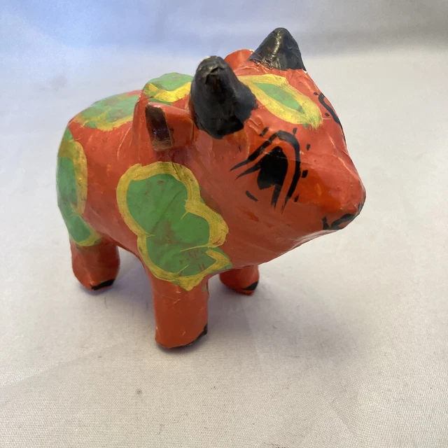 Vintage Paper Mache Cow Figurine Bright Colors