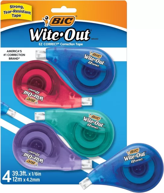 BIC Wite-Out Brand EZ Correct Correction Tape, 19.8 Feet, 4-Count Pack of White