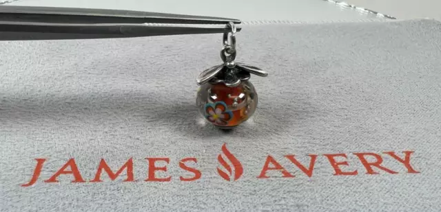 Retired - James Avery Sterling Dragonfly Finial Orange Floral Glass Art Charm