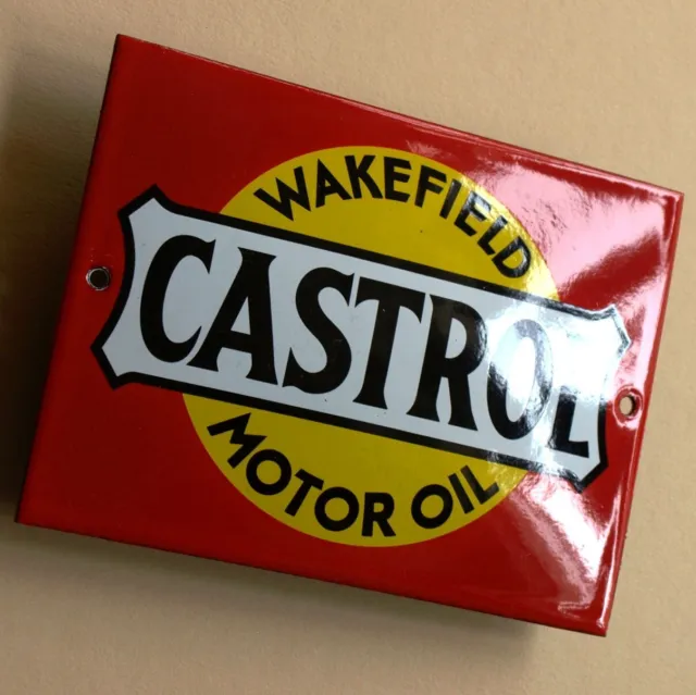 CASTROL Wakefield Motor Oil Emailschild MAKELLOS Benzin Auto Motoröl TANKSTELLE