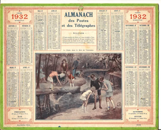 Almanach des Postes et des Télégraphes - 1932 - Pêche dans le bois de Vincennes.