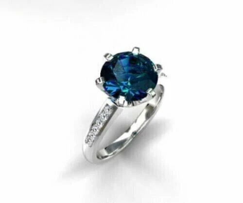 2.50Ct Round Cut Lab Created Blue Topaz Engagement Ring 14k White Gold Plated