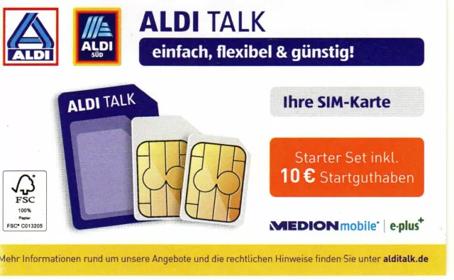 Aldi Talk Starter Paket Set / 10 Euro Startguthaben MEDION mobile mit Simkarte