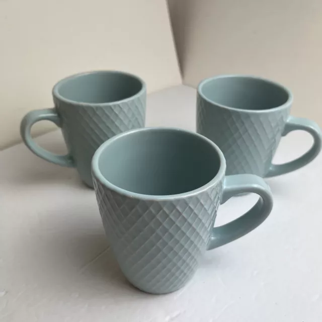 Set Of 3 Hard To Find Turquoise PFALTZGRAFF Ellie Cups Mugs Embossed Crisscross