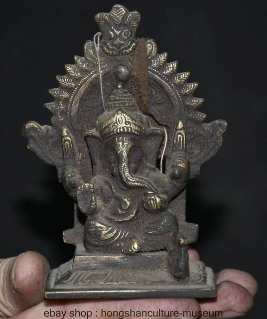 Statuette Ganesh Tête D'éléphant – Bronze Doré, Style Antique, Résine