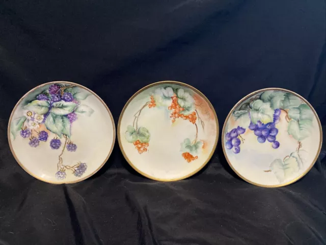 Set Of 3 Antique Hand Painted NIPPON Porcelain Plates Gold Gilt Rim 1 Signed