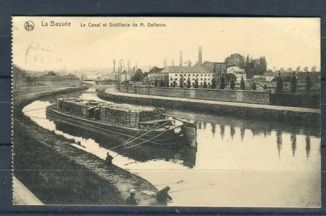 alte Feldpostkarte La Basseé, Le Canal et Distillerie de M. Dellerue