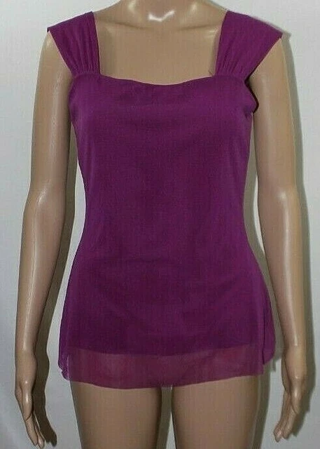 Elana Kattan Magenta Pink Sleeveless Knit Top NWT S Net Mesh Overlay