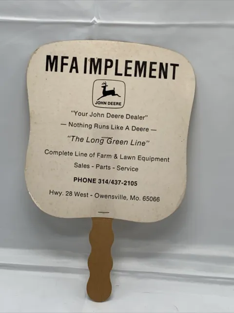 Vintage John Deere MFA Implement Paddle Hand Fan Owensville MO Missouri