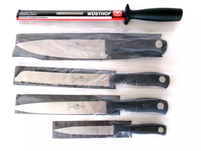 4 EMERIL WUSTHOF KNIVES 4561, 4141, 4510, 4051 & SHARPENING STEEL 4461 - Germany