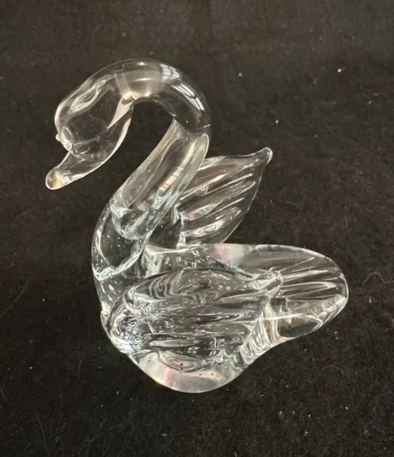 Vintage Clear Art Glass Controlled Bubble Swan Paperweight Figurine