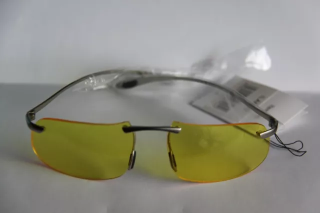 Farb Brille Sonnenbrille  Gläser Gelb  Rahmenlos Bügel Silberfarben