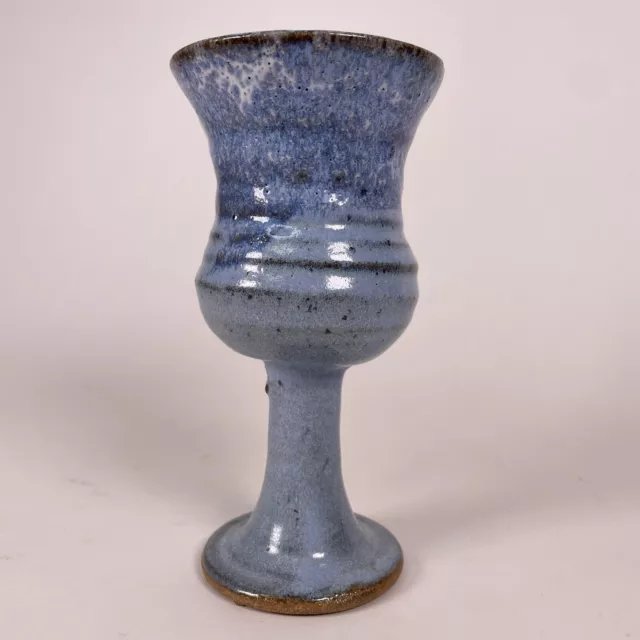 Blue Glazed Chalice Goblet Shabbat Kiddush Cup 6.5" Ceramic Pottery Handmade