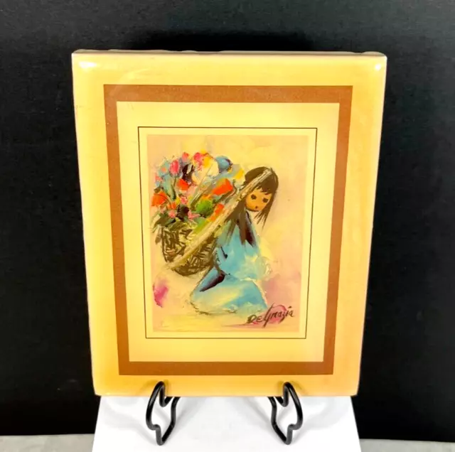 Ettore Ted DeGrazia Vintage Beautiful Burden Flower Girl Wall Tile Trivet