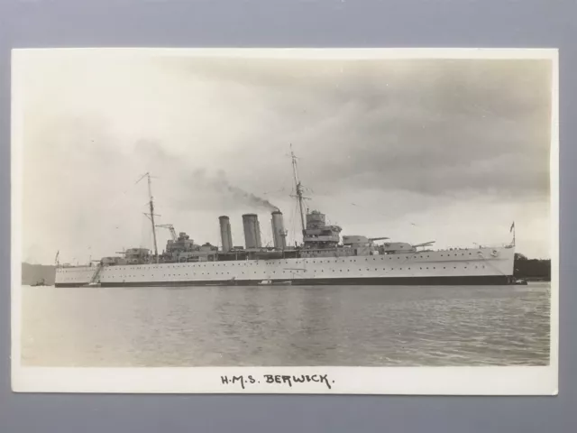 HMS Berwick WW2 heavy cruiser starboard view (Perkins) RP postcard