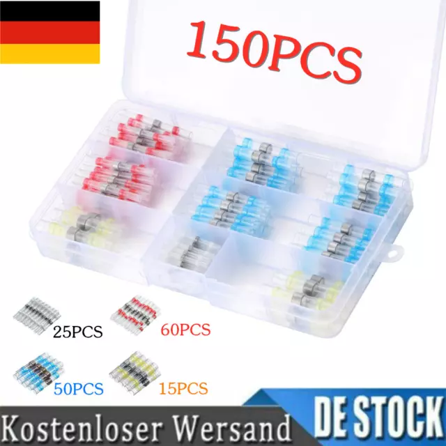 150x Lötverbinder Schrumpfverbinder Stoßverbinder Kabelver Quetschverbinder Set