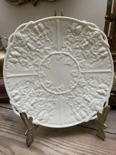 Belleek Ireland Bacchus Grape Mask Cake Plate 3rd Black Mark Pierced Handle