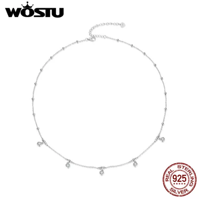 WOSTU 925 Sterling Silver Starry Moissanite CZ Necklace For Women Gifts Jewelry