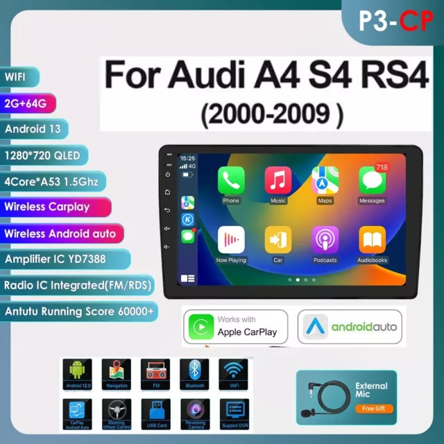 Für Audi A4 8E 8H B6 B7 2000-2009 Android 12 Autoradio GPS Navi WIFI BT CarPlay