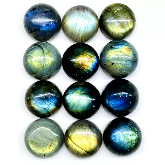 12 Pcs Natural Labradorite 13mm Round Flashy Loose Untreated Cabochon Gemstones