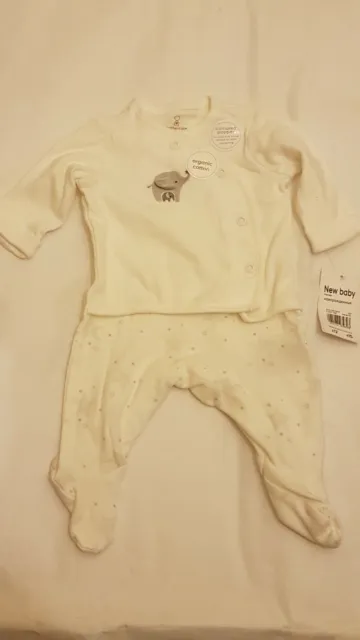 MOTHERCARE New Born Baby Boy Girl Organic Cotton Bodysuit - WHITE