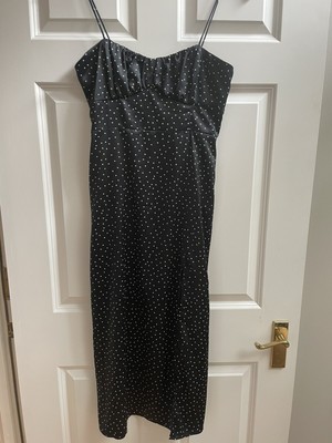 Zara Satin Black And White Polka Dot Dress - Medium