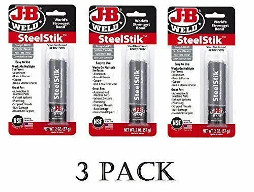 J-B Weld 8267-S SteelStik Steel Reinforced Epoxy Putty Stick - 2 oz, Pack of 3 2