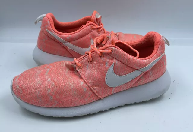 Nike Roshe Run Print GS Youth Sneakers 7Y Bright Mango Running Shoes 677784-800 2