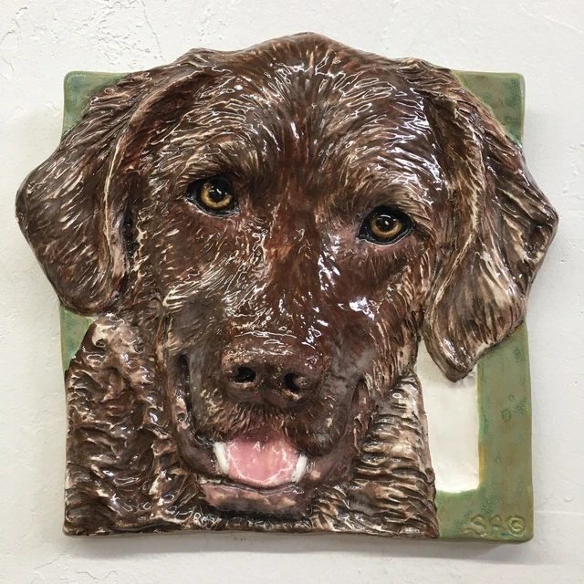 Chesapeake Bay Retriever Ceramic dog tile bas-relief Sondra Alexander Art USA