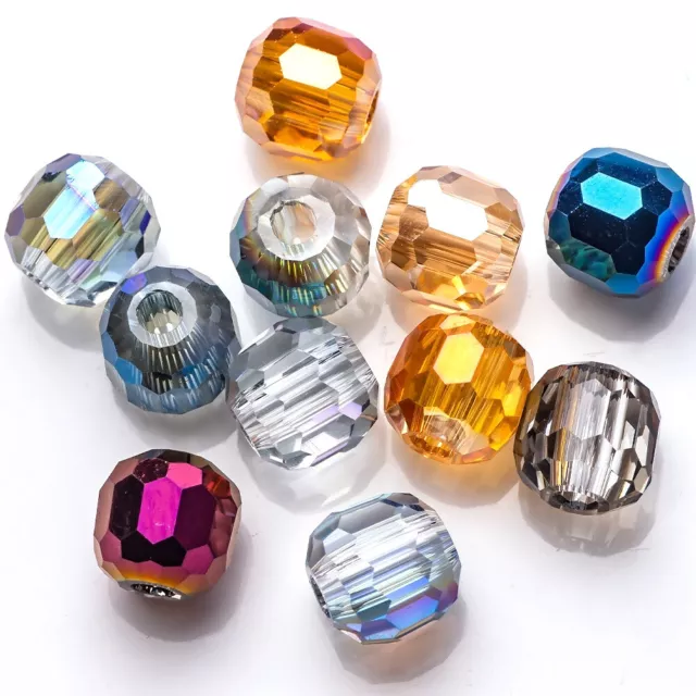 10 Stück Rund Zylinder 8mm 10mm 12mm 14mm Kristall Glas Facettiert Lose Perlen