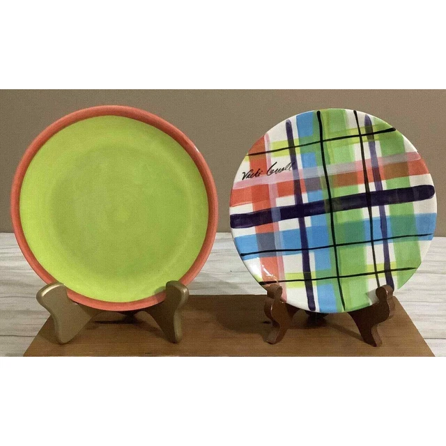 VICKI CARROLL STUDIO PLAID And SOLID DESIGN SALAD PLATES (2)