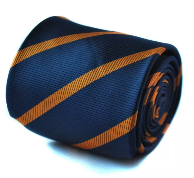 navy tie dark blue and orange club striped school style by Frederick Thomas