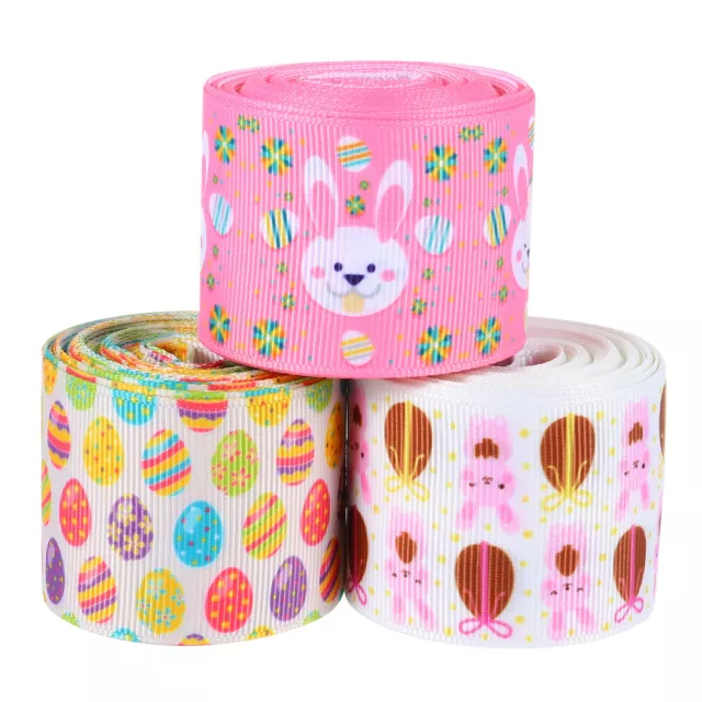 3 Rolls Bunny Egg Stripe Ribbon - Gift Wrapping & Hair Bow Supplies