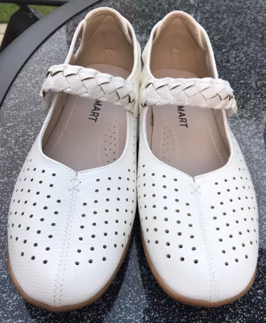 DAMART SHOES COUSSIN d air Wide Fit White Mary Jane Moccasins UK