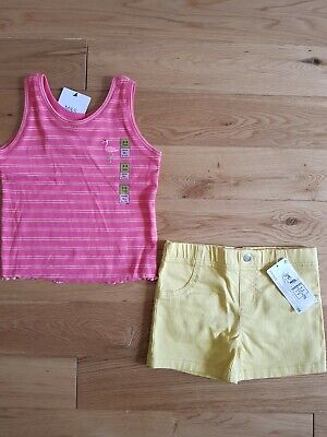 Ragazze Top & Shorts Costume, rosa e giallo, 2-3 anni, M&S Nuovo di Zecca
