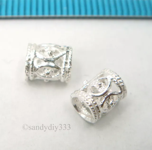 6x STERLING SILVER BRIGHT FILIGREE TUBE BEAD SPACER 6.2mm x 4.8mm  #2515
